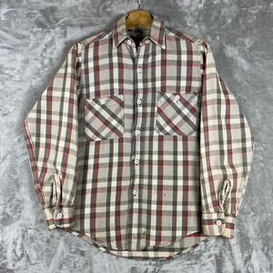 Vintage 60s Powrhouse Flannel Shirt Plaid Woven Cotton Montgomery Ward USA Small
